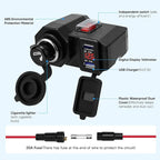 BlueFire 5V/2.1A Dual USB Charger Socket Waterproof Motorcycle Handlebar Clamp Power Adapter Charger USB Charging System with Cigarette Lighter Socket and Voltmeter for Phones/Tablets/GPS