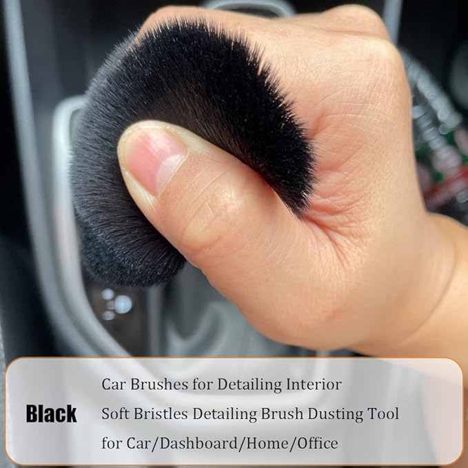 Double Head Brush for Car Clean,Car Brushes for Detailing Interior,Car Detailing Brushes Exterior,Soft Car Detailing Brush(Black,3Pack)