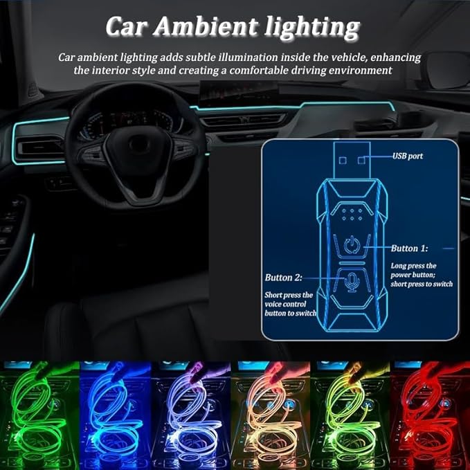 Car LED Lights Interior for Chevrolet Camaro 2010–2025, 6 in 1 Ambient Lighting Kit with Remote Control, Car USB LED Strip Lights with Sync to Music, for Cars Trucks SUVs, 8m
