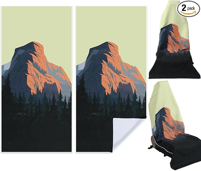 Hahafelt 2 Pack Car Seat Towel Covers Athletic Running Towel Performance Microfiber Post Workout Sweat Washable Cover Non Slip for Seat Outdoor Sport (Yosemite)
