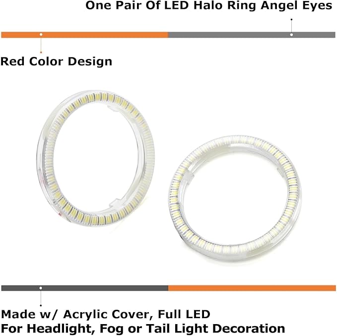 iJDMTOY 72-75mm Size Super Red LED Halo Ring Lighting Kit for Automotive Accent/Ambient or Retrofit Decoration