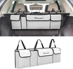 Car Trunk Organizer and Storage, Backseat Hanging Organizer for SUV, Truck, MPV, Waterproof, Collapsible Cargo Storage Bag with 4 Pockets, Car Accessories for Men and Women (Beige)