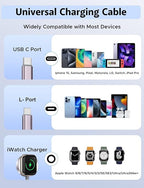 Travel Essentials,3 in 2 USB C Cable for Apple Watch Charger,iPhone Charger,Multi Charging Cable,Cruise Vacation Camping Essentials,Portable for iWatch Series 11-2/Ultra/SE & iPhone 17-12,Car,0.7FT