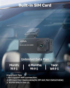 XEGA 2K 4G LTE Dual Dash Cam Front Inside, OBD Powered 24/7 Sentry Mode, APP Remote Live-View, GPS Tracking, No WiFi Car Security Camera Anti-Theft, Real-Time Alerts, Built-in SIM Card(7-Day Trial)