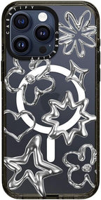 CASETiFY Impact iPhone 15 Pro Max Case [4X Military Grade Drop Tested / 8.2ft Drop Protection/Compatible with Magsafe] - Stars Prints - Chrome Doodles - Clear Black