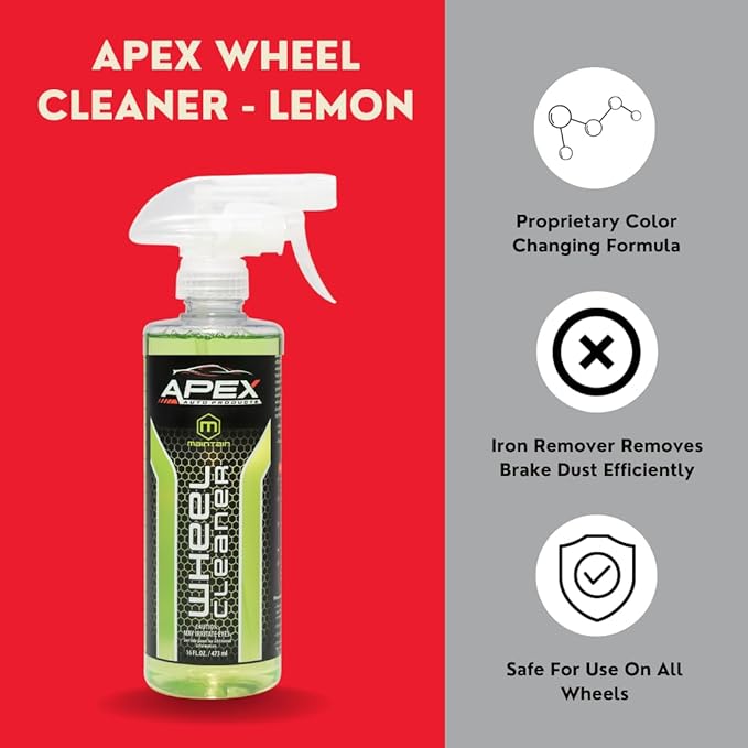 Apex Wheel Cleaner - Iron Remover - Proprietary Color Changing Rim Cleaner Formula - Removes Brake Dust with Ease From Rims - Professional Grade Detailing Product - Easy to apply