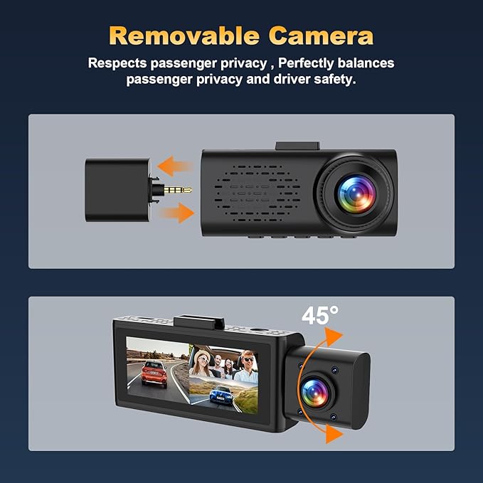 3 Channel Dash Cam Front Inside Rear, Uber Dash Cam for Cars, 2.5K Front + 1080P Cabin & Rear, 5GHz WiFi App Control, 24H Parking Mode, IR Night Vision, G-Sensor, Loop Recording, 64GB Included