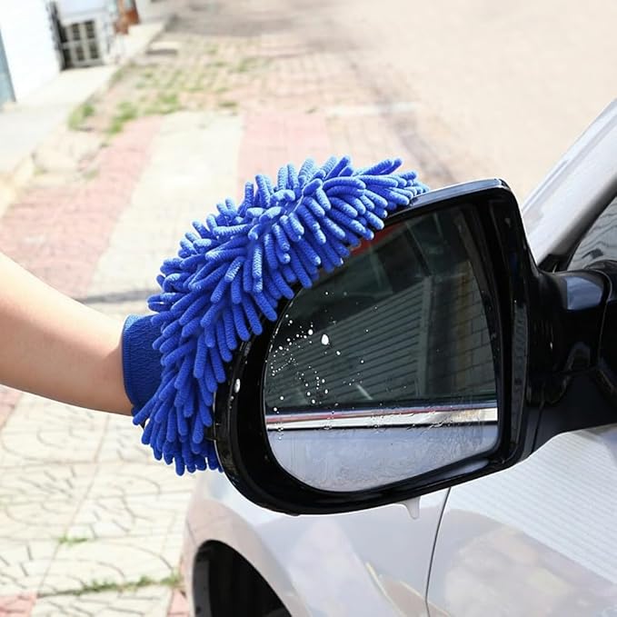 Car Wash Mitt Microfiber, 2PK-Scratch & Lint Free, Premium Chenille Microfiber Wash Mitt (Shallow Blue)
