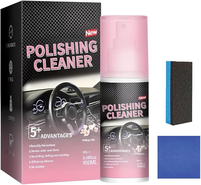 Polishing Cleaner Car Interior Spray, 100ML Car Interior Cleaner, Multi-Purpose Dashboard Cleaner for Vehicle Console, Interior All Purpose Car Cleaner for Rubber, Leather (1 Set)