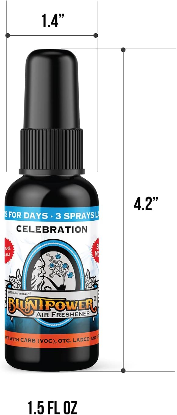 Blunt Power Air Freshener Spray, Oil Based Concentrated Air Freshener and Oil Diffuser, Air Freshener Spray for Car, Room, Bathroom, Odor Eliminator and Room Deodorizer, Celebration, 1.5 oz