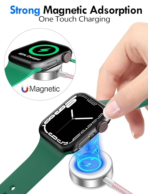 Travel Essentials for Apple Watch Charger,iPhone Charger,3 in 2 Type C/L/Magnetic Fast Charging Cable,Multi Charging Cable Portable Designed for iWatch Series,iPhone 17-11,Galaxy S26-S21,Car-6FT