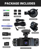 QXTAMO® 4 Channel Dash Cam Front and Rear Inside Left Right, 360 Degree View Dash Camera for Cars, 1080P Dashcam, 5G WiFi Car Camera with Night Vision, 24/7 Parking Monitor, G-Sensor, Free 64GB Card
