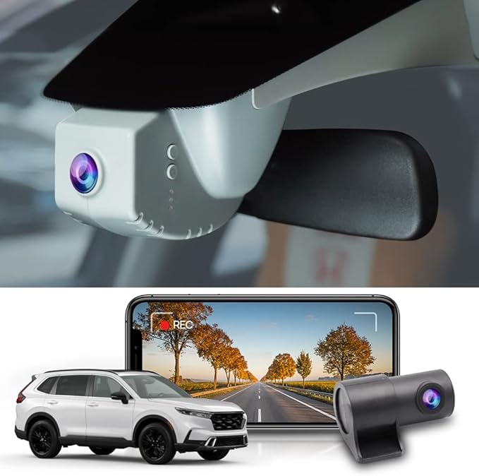Fitcamx Front 2K+Rear 1080P Dash Cam Adapts for Honda CR-V 2023-2026 Hybrid (Grey), OEM Factory Style, Dual HD Video, WiFi & APP, Loop Recording, Collision Detection, Easy to Operate, 64GB Card