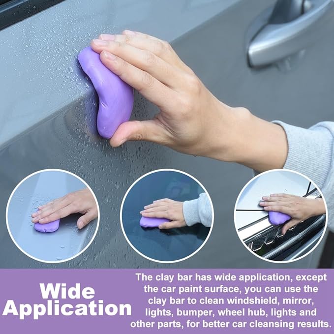 Purple Car Clay Bar 3 Pack 100g Premium Grade No Scratch Magic Clay Bars Auto Detailing Cleaner Kit with Washing and Adsorption Capacity for Car Wash Car Detailing Clean, SUV, RV