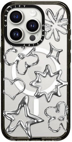 CASETiFY Impact iPhone 15 Pro Case [4X Military Grade Drop Tested / 8.2ft Drop Protection/Compatible with Magsafe] Chrome Doodles - Clear Black