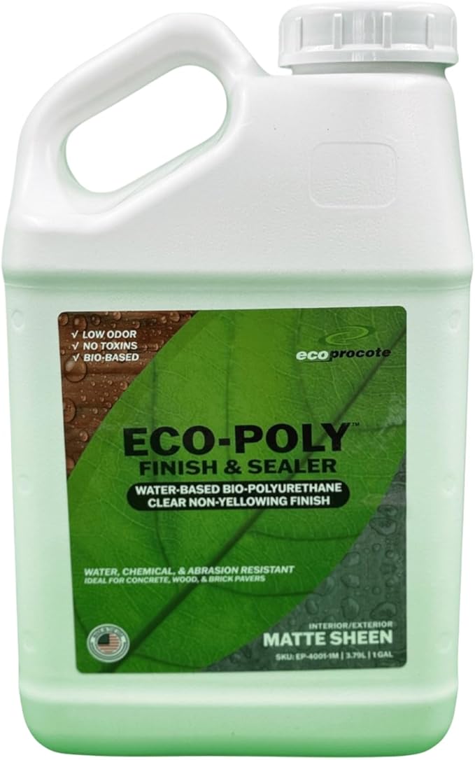 Eco-Poly Polyurethane Sealer — Non-Toxic, Low Odor, Quick-Dry Water Based Protective Spar Varnish for Indoor & Outdoor, Clear Matte 1 Gallon Polyurethane Sealant for Wood, Concrete, Multiple Surfaces
