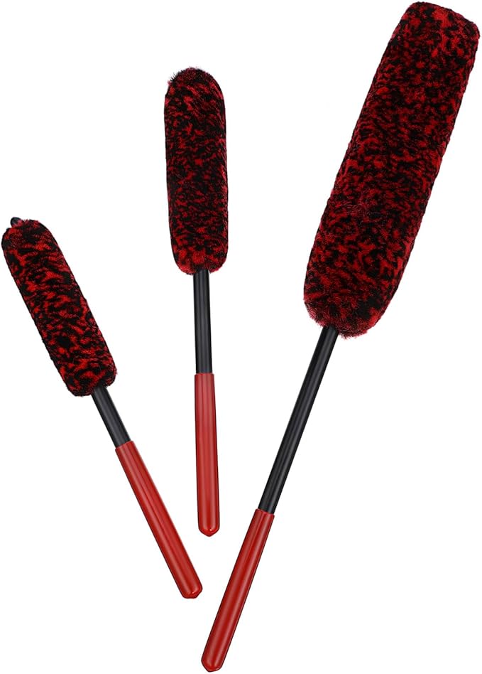 STOBAZA 9pcs Car Wheel Cleaning Brush Set Soft Tire Brushes for Effortless Detailing Flexible for Models for Brake Dirt Grime Removal Red Black Design