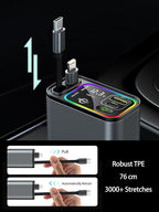 Retractable Car Charger USB C,107W Type C Car Charger Fast Charging with Dual Retractable Cable and USB Ports for iPhone 17/16/15,S25/24/23/22, Pixel 9/8/7(Build-in USB-C & Lightning Cable)