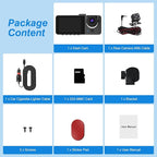 3 Channel Dash Cam Front and Rear Inside,1080P FHD Car Camera with 32G MMC Card, Night Vision, G-Sensor, Motion Detection, Parking Monitor, Loop Recording for Cars, SUVs, Trucks