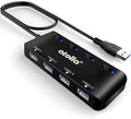 USB Hub, 4-Port USB 3.0 Hub Splitter with 2 ft Extended Cable, Ultra Slim Data USB Extender with Individual Power Switches and LED