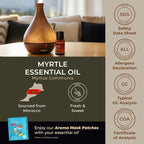 100% Pure Myrtle Essential Oil - 0.34 Fl Oz - Myrtle Oil for Hair, Skin, Diffuser, Aromatherapy & DIY Candle Making Scent