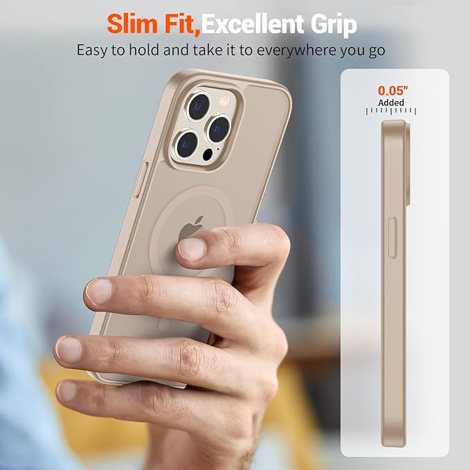 SUPFINE Magnetic for iPhone 13 Pro Case(Compatible with MagSafe)(Military Grade Drop Protection) Slim Translucent Matte Shockproof with Anti-Fingerprint Phone Case,Desert Gold