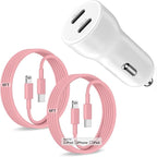 iPhone 14 13 Car Charger, Certified 45W Dual Port USB C Rapid Apple Car Adapter with 6ft Type C to Lightning Cable Fast Charging for iPhone 14 Pro/14 Pro Max/14 Plus/13/12/11/X/XS/SE,iPad-Pink
