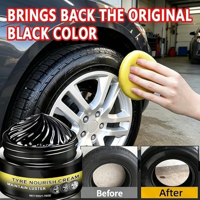 Tyre Nourish Cream, UV Protection and Waterproof Powerful Wheel Cleaning Refurbish Wax, 2026 New Tyre Nourish Cream Maintain Luster, Long-Lasting Tire Shine Gelfor for Car Tires (2PC)