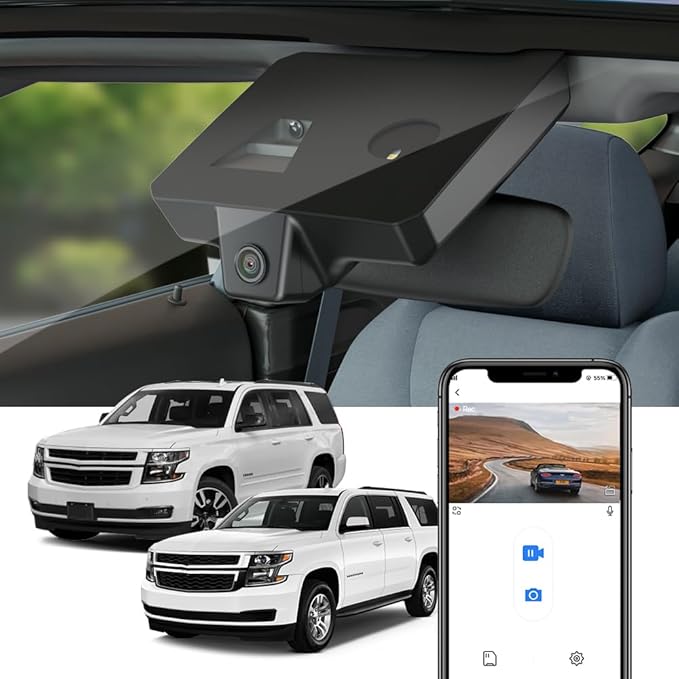 Fitcamx 4K Dash Cam Suitable for Chevy Suburban & Tahoe 2015-2020 (with Auto-Dimming), Integrated OEM Look, 2160P UHD Video, Built-in WiFi, Loop Recording, G-Sensor, Easy to Install, 64GB Card