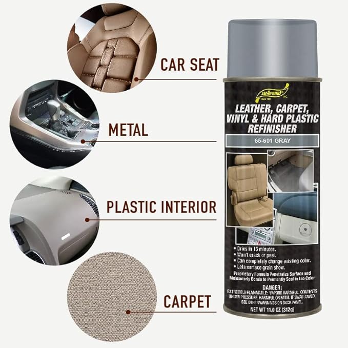 SM Arnold Refinishing Spray Paint - GRAY 11 Oz. - For Leather, Carpet, Vinyl, Metal, Plastic, Polycarbonate, Polypropylene, Acrylic, Lexan, Fiberglass | Pro Grade Aerosol Refinisher