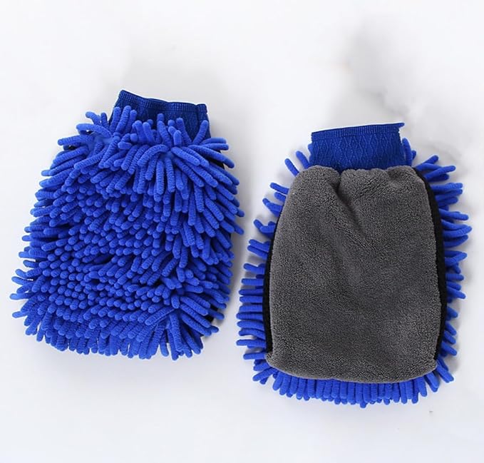 Car Wash Mitt Microfiber, 2PK-Scratch & Lint Free, Premium Chenille Microfiber Wash Mitt (Shallow Blue)