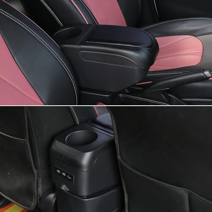 AULPHIKE Compatible with Nissan Versa Armrest 2007-2011 Center Console Organizer Armrests Double Layer Storage Space with USB Ports