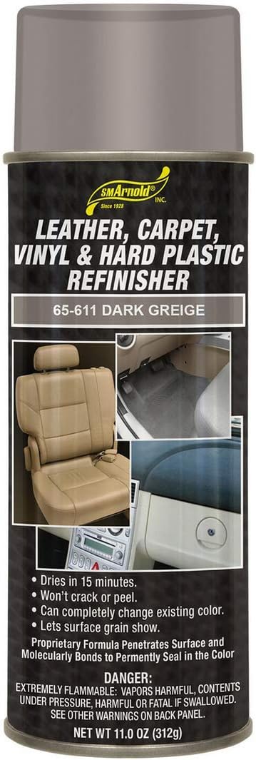 SM Arnold Refinishing Spray Paint - DARK GREIGE 11 Oz. - For Leather, Carpet, Vinyl, Metal, Plastic, Polycarbonate, Polypropylene, Acrylic, Lexan, Fiberglass | Pro Grade Aerosol Refinisher