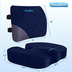 CloudBliss Lumbar Support Pillow & Seat Cushion Set for Office Chair, Desk Chair, Wheelchair & Car–Memory Foam Back Support,Ergonomic Chair Cushions, Sciatica Pain Relief,Home Essentials(Blue,XL)