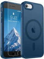 SUPFINE Magnetic for iPhone SE Case 2022 (3rd)/2020 (2nd), iPhone 8 Case (Compatible with MagSafe) (Military Grade Drop Protection) Slim Translucent Matte Phone Case, Deep Blue