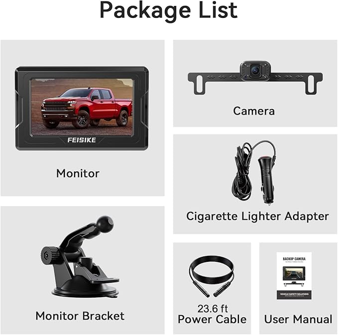 FEISIKE Backup Camera, 1080P IR Night Vision with Monitor, Easy Setup Plug-Play Rear View Camera, 150 Degrees Wide Angle, IP68 Waterproof, 4.3" Display for Car Truck SUV