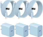 iPhone 17 16 15 Charger Fast Charging 3 Pack USB C Charger Block Type C Chargers 6FT Cord Wall Chargers Compatible with iPhone Air/17/17 Plus/17 Pro/17 Pro Max/16/16 Plus/16 Pro/16 Pro(Blue)