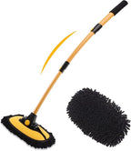 15° Curved Car Wash Brush with 43" Telescopic Handle – Microfiber Chenille Car Wash Mop for RV, SUV, Truck & Boat – Soft, Scratch-Free Extendable Cleaning Tool (Yellow&Black)