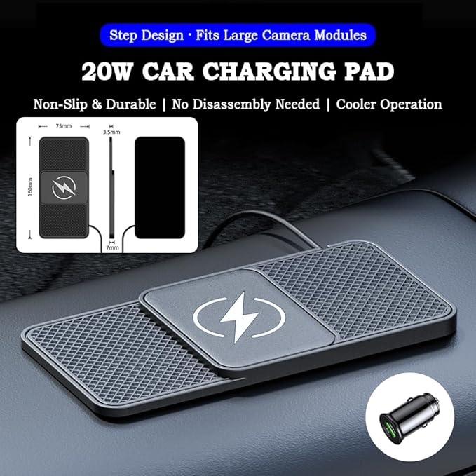 Car Charger for Ram 1500 2019 2020 2021 2022 2023 2024 2025, 20W Fast Charging Pad for Phones, Plug & Play Cord-Free Charging Pad with Step Design for Commutes Home Travel Use,A Type-C 30cm