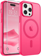 SUPFINE Magnetic for iPhone 14 Pro Max Case (Compatible with MagSafe) (Military Grade Drop Protection) Slim Translucent Matte Shockproof with Anti-Fingerprint Phone Case,Hot Pink