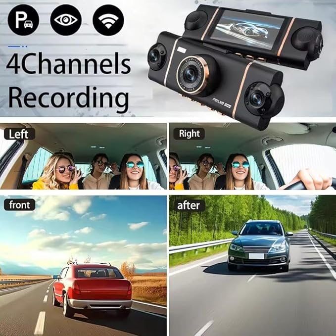 4 Channel Dash Cam for Cars Front Rear Inside & Left Right,360° Dash Cam Front Rear Inside & Left Right, 4K+1080P*3 FHD Car Camera, 5GHz WiFi & App Control,24H Parking Mode,G-Sensor,Loop Recording