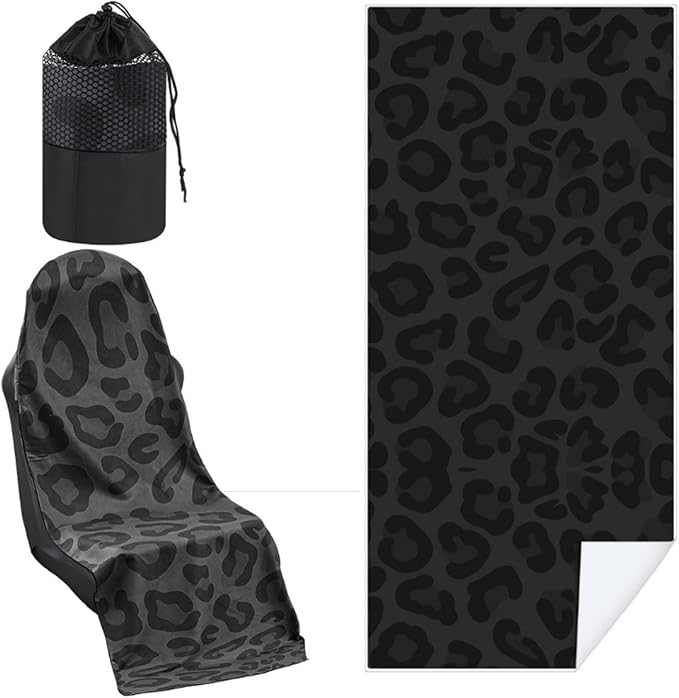Hahafelt 1 Pack Car Seat Towel Covers with Storage Bag, 63 x 32 Inch Universal Non Slip Waterproof Sweat Protector for Car Truck, Gym Swimming Running, Machine Washable (Black Leopard Print)