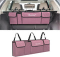 Hanemia Car Trunk Organizer, Backseat Hanging Storage with 4 Large Pockets, Collapsible Cargo Bag with Adjustable Straps Frees Trunk Floor, Sturdy Space Saving Expert for SUV, Truck, Van (Pink)