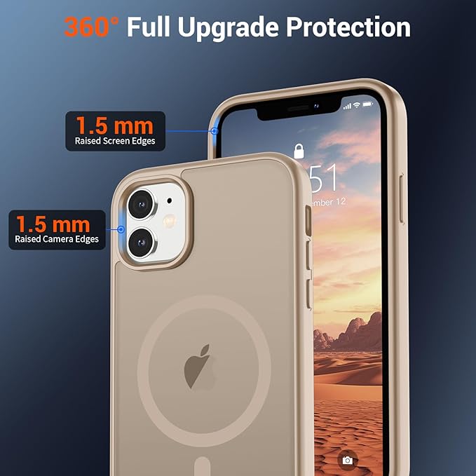 SUPFINE Magnetic for iPhone 12 Case/iPhone 12 Pro Case (Compatible with MagSafe)(Military Grade Drop Protection) Slim Translucent Matte with Anti-Fingerprint Phone Case,Desert Gold