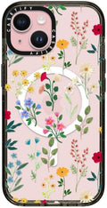 CASETiFY Impact Case for iPhone 15 [4X Military Grade Drop Tested / 8.2ft Drop Protection/Compatible with Magsafe] - Flower Prints - Spring Botanicals 2 - Clear Black