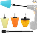 Linkstyle 5PCS Drill Polishing Cone Set, Car Wheel Polisher Sponge Pad Kit with Long Extension Pole & Cleaning Brush, Buffing Cone for 1/4" Hex Drill, Car Rim and Metal Surface Polishing Tool