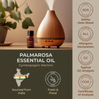 100% Pure Palmarosa Essential Oil - 0.34 Fl Oz - Palmarosa Oil for Hair, Skin, Diffuser, Aromatherapy & DIY Candle Making Scent