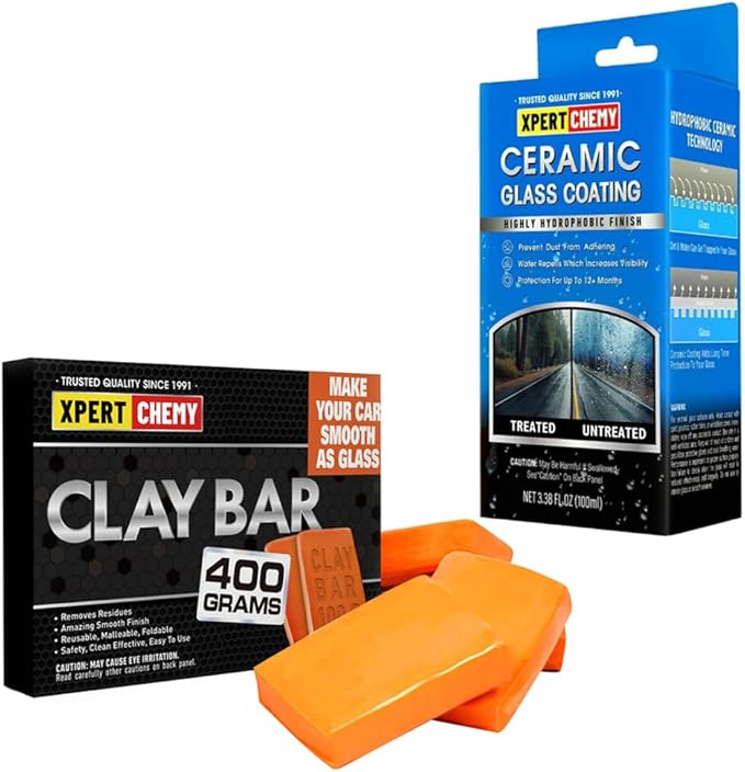 Car Clay Bar 4 Pack 400g(4x100g) and Ceramic Glass Coat Protectant, Long-Lasting and Durable Ceramic Coating, Auto Detailing Premium Grade No Scratch Magic Clay Bars Cleaner Kit
