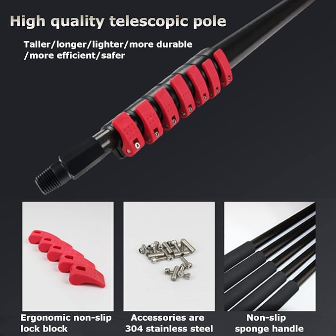 Window Cleaning Pole Kit, Window Cleaning Brush with Extended Handle and Water Hose Solar Panel Cleaning Kit with Extension Pole High Window Cleaning Telescoping Pole,29FT/9M