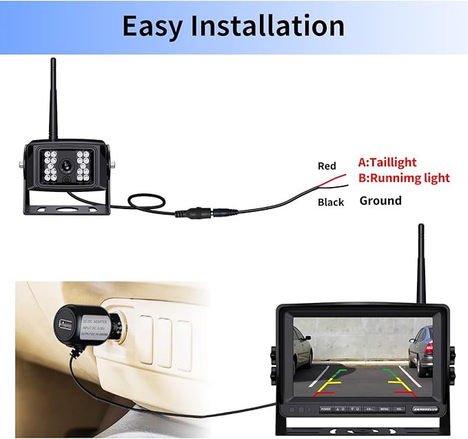 ZEROXCLUB Digital Wireless Backup Camera System Kit, IP69 Waterproof Wireless Rear View Camera + 7’’ LCD Wireless Reverse Monitor for RV/Truck/Trailer/Bus/Camper/5th Wheel (W01-7 inch)